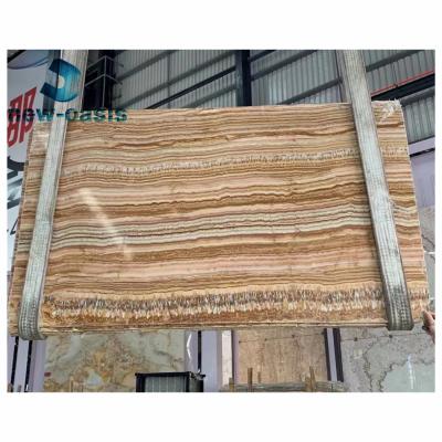 China Yellow beige color straight veins Natural Big Onyx Marble Slab Book Match sardonyx agate slabs for countertop floor zu verkaufen