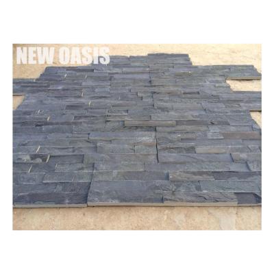 China big size Black color crystal black quartz Split Face Ledge Panels Stacked Wall Culture Slate Stone Veneer for wall decoration for sale