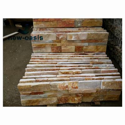 China Light  yellow crystal  beige color  quartz Split Face Ledge Panels Stacked Wall Culture Slate Stone Veneer for wall decoration for sale