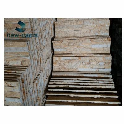 China cheapest Yellow wooden veins culture stone Split Face Ledge Panels Stacked Wall Culture Slate Stone Veneer for wall decoration for sale