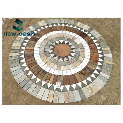 China round shape Multi-color slate net paste floor tiles for garden yard paving cultural stone paving with mesh culture stone zu verkaufen