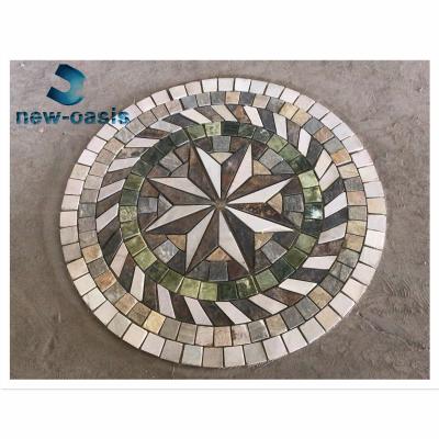 China Prefab mix color with design slate stone cultural culture stone panel with net mesh support for lobby floor decoration for sale