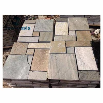 China Multi color cultural stone  rusty slate culture stone with net/mesh support Multi-color slate with net paste floor tiles zu verkaufen