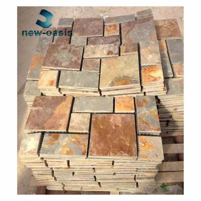 China Designed pattern mix color cultural stone rusty  slate culture stone with net mesh support Multi-color slate for decoration zu verkaufen