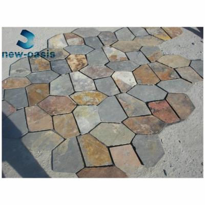 China Rustic yellow  cultural stone and grey slate  with net/mesh support Multi-color slate with net paste tiles for sale