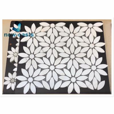 China Pure white marble flower design mosaic for sale