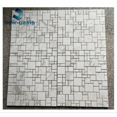 China New Design white and light grey Marble Mosaic Natural Stone Circle Art Waterjet Mosaic Wall Floor for sale