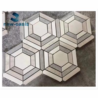 中国 New design  hexagon shape light grey color marble mosaic 販売のため