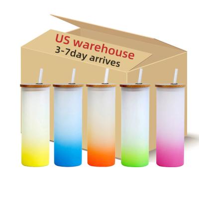 China Viable Us Warehouse Colored Glass Sublimation Gradient Frosted Glass Mug 25oz Tumbler With Bamboo Lid for sale