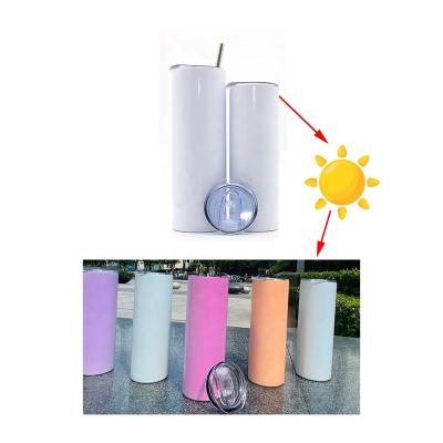 China Viable Us Stock New Fashion Sublimation Skinny Stainless Steel Tumbler 2 Layers Insulated UV Color Changing Tumbler for sale