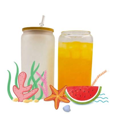 China New Classic/Postmodern USA Warehouse Shipping 12oz 16oz 25oz Soda Shape Clear Can Water Sublimation Glass Mugs With Lid And Straw for sale