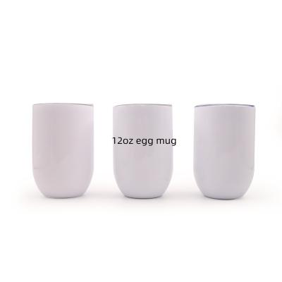 China USA Warehouse 12oz Wine Tumbler Double Wall Stainless Steel Disposable Stemless Sublimation Egg Vacuum Insulated Cup With Lid for sale