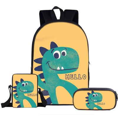 China Coolost Cartoon Dinosaur Waterproof Print 3Pieces/Set Bags School Backpacks And Messenger Bag With Pencil Bag 3 Pcs/Set Kids School Bags for sale