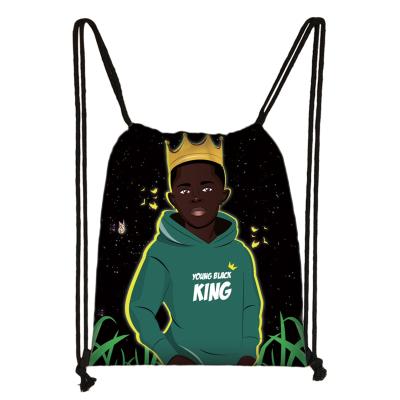 China Accept Customize Drawstring Bag African Series Boy Drawstring Bag Light Weight Men Storage Pouch Children School Bag Travel Bags for sale