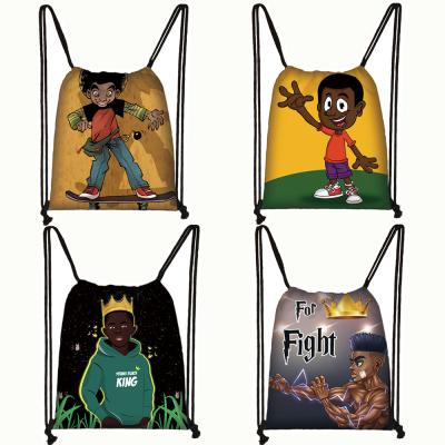 China Accept Customize Portable Canvas Drawstring Shopping Bags Men Travel Bags Item Storage Bag Africa Art Boy Handbags Black Boys for sale