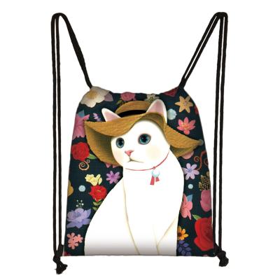 China Accept Customize Cartoon Cat Drawstring Backpack Fashion Double Shoulder Backpack Animal Sport And Leisure Bag Kids School Bags Shopping Bag for sale