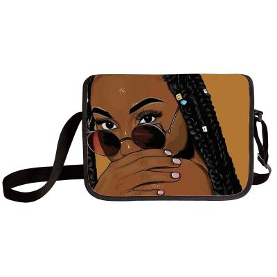 China Throw Black Cross Art African Girl Print Big & Black Body Bag Women Ladies Messenger Bags Kids Schoolbag For Student Single Shoulder Bag for sale