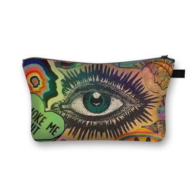 China Custom wholesale large capacity small polyester art print makeup bag elegant women psychedelic sloth cosmetic bag gift for sale