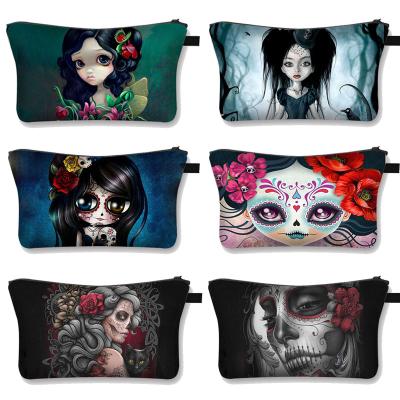 China Large Capacity Skull Zipper Pouch Travel Organizer Bags Large Cosmetic Case Women Fashion Makeup Bag Girl Gothic Cosmetic Bag for sale