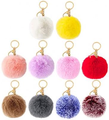 China Faux Furry Rabbit Puff Ball OEM Pom Pom Keychain For Women And Pink Girls for sale