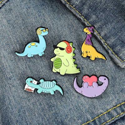 China Wholesale Fashion Jewelry Lapel Pins Bag Clothes Pin Badges Spot Lovely Dinosaur Cartoon Trendy Brooch Badges For Woman Man for sale