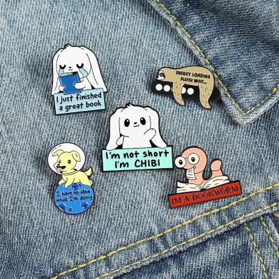 China Fashionable Cartoon Personality Dog I Am Bookworm Brooch Letter Shape Badges Badge Clothes Bag Lapel Pin Wholesale for sale