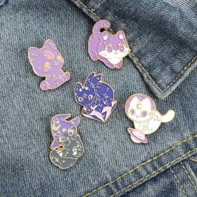 China Cute Personality Fashionable Cartoon Cat Cat Witch Hat Modeling Shape Purple Badges Clothing Bag Lapel Pin Wholesale for sale