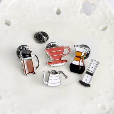 China Europe Maker RTS Series American Coffee Maker Hand Brew Pot Filter Cup Tools Soft Metal Enamel Lapel Pins Coffee Shape Brooch Pin for sale