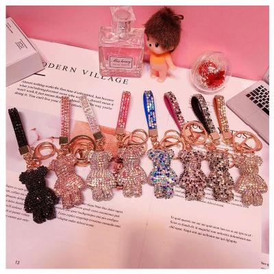 China Newest Hot Sale Key Chain Rhinestone Fashion Keychains Key Ring Bear Leather Strap Key Chain Luxury Designer for sale