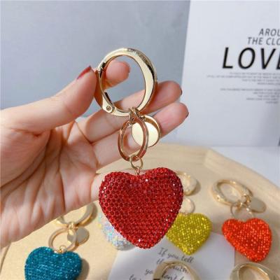 China High Quality Plastic Rhinestone Keychains Crystal Keychain Romantic Heart Shaped Chain For Women Bag Purse Pandent Crystal Heart Keychain for sale