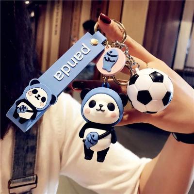 China Super Simulation Panda Football Flexible Glue Doll PVC Key Fire Bear Key Chain Pendant Schoolbag Ornaments Small Gift Ornaments for sale