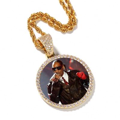 China Hiphop Necklace Custom Photo Circle Personalized Picture Pendant With CZ Stones Personalized Hop Jewelry for sale