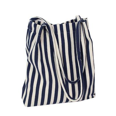 China Custom Newest Eco Printing Stripe Cotton Material Shopping Bag for sale