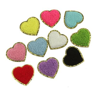 China Handmade Colorful Chenille Patches Glitter Heart Shaped Chenille Patches Heat Press Patches for sale