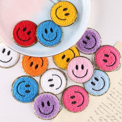 China Handmade Colorful Heat Press Patches Smiley Face Chenille Patches Glitter Chenille Patches for sale