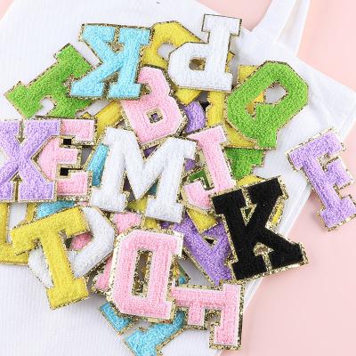 China 5.5cm Handmade Alphabet Letters Patches Glitter Chenille Patches For Clothing Accessories for sale