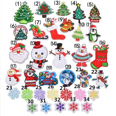 China Sustainable Santa Claus Christmas Tree Snowman Snowflake Embroidery Iron-on Patches for sale