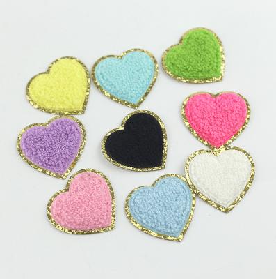 China Chenille Handmade Heart Shaped Patches Self Adhesive Glitter Patches for sale