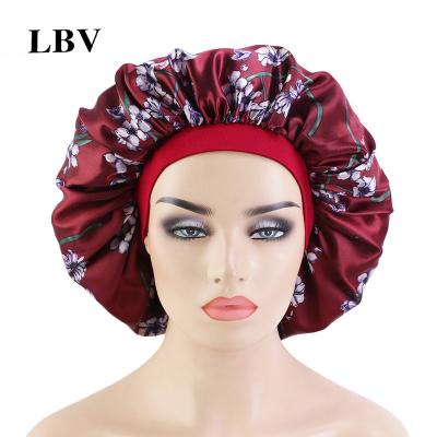 China Large Size African Image LBV Pattern Sleep Hat With Elastic Band Premium Women Satin Female Casual Hood For Sleeping for sale