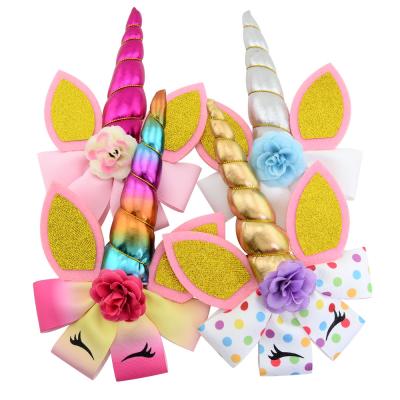 China Decorate LBV Children's Unicorn Gradient Simulation Flower Bow Hairpin Baby Princess Flash Hair Accessories for sale