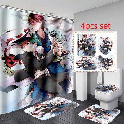 China Viable 3D Print My Hero Academia Waterproof Bathroom Shower Curtain Mat Set Toilet Rugs Carpet Anti-Slip Home Decor for sale