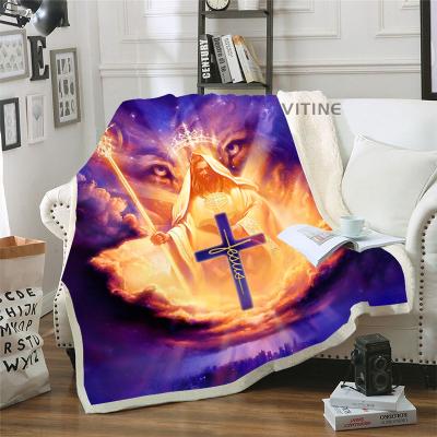 China Hot Selling Anti-Pull Digital Printing Custom Printed Jesus Gods Fleece Fabric Blanket Over Waist Fit All Custom Anti Space Travel for sale