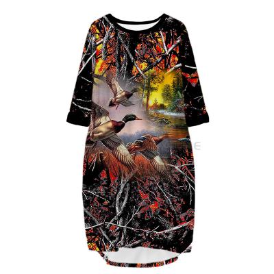 China Wholesale Anti-Static 3D Print Duck Hunting Shepherd Pocket Loose Long Dress Summer Casual Traf Dress For Women v11 for sale