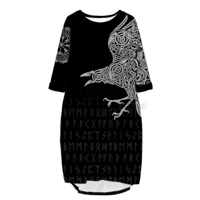 China 3D Copy Wholesale Anti-Static Long Viking - Raven Of Odin Tattoo Shepherd Pocket Loose Long Dress Summer Traf Casual Dress For Women v1 for sale