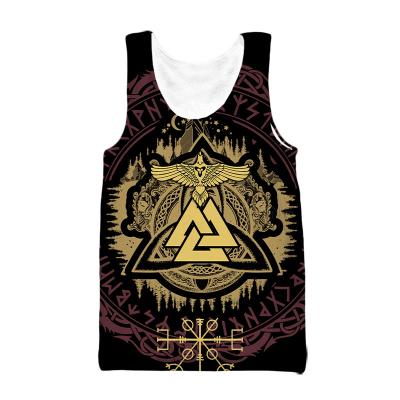 China Wholesale QUICK DRY Mens 3D Printed Viking - Odin Round Neck Vest T-Shirt Tatoo Style Sleeveless Tops for Gym Sport and Casual v01 for sale