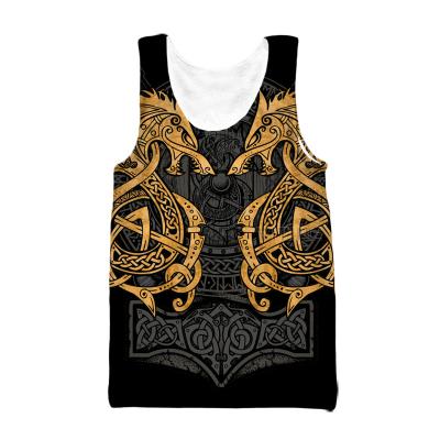 China Wholesale QUICK DRY Mens 3D Printed Viking Tattoo Tops Sleeveless Round Neck Vest T-shirt for Gym Sport and Casual v111 for sale