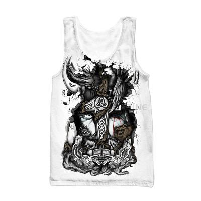 China Wholesale QUICK DRY Mens 3D Printed Viking Tattoo Tops Sleeveless Round Neck Vest T-Shirt for Gym Sport and Casual v1011 for sale