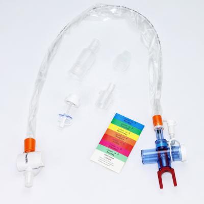 China CSS original design with full 72H double closed pivot closed swivel suction system (T-piece) automatic flushing blue soft tip type suction catheter for sale