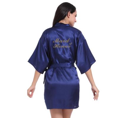 China QUICK DRY Bridesmaid Pajamas Robe Gold Letter Bride Wedding Party Silk Wedding Bathrobe for sale