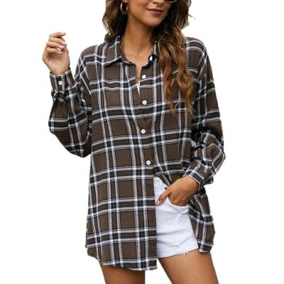 China 2022 Spring Plaid Fashion Long Sleeve Women's Casual Shirt Anti-pilling Designed Blouse Elegant for sale